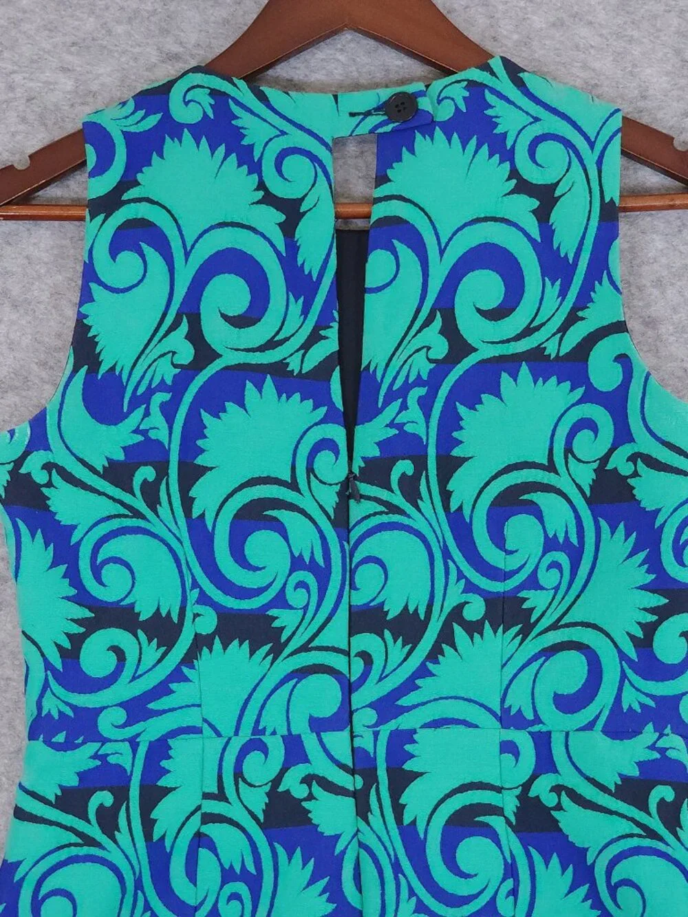 J.Crew Vineyard Jacquard A-Line Dress Size 2 Tall Green Blue Sleeveless Keyhole